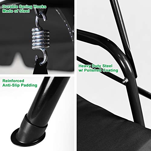 Flex HQ Patio Porch Swing Chair Canopy Outdoor Lounge 3-Person Seat Hang Bench Hammock (Black) - Thumbnail 4