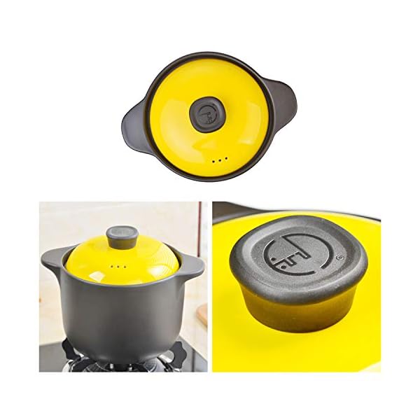 Kitchen-Stoneware-Cooking-Pot-Tureen-Soup-Casserole-Dish-with-Lid-Chinese-SoupClayEarthen-Pot-with-Double-Handle-and-Yellow-Lid-Ceramic-Cookware-Round-Black-25-Liter Kitchen Stoneware Cooking Pot Tureen Soup Casserole Dish with Lid, Chinese Soup/Clay/Earthen Pot with Double Handle and…