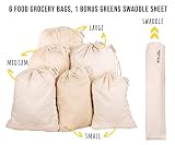 Best Reusable Produce Bags in Mesh and Muslin - Organic Reusable Muslin Produce Bags - Washable Cotton Storage Ecobag - Farmers Market Bag - 6 Food Grocery Bags, 1 Bonus Greens Swaddle Sheet- S, M, L