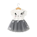 Summer Kids Girls Cat Pattern Shirt Top Butterfly Tutu Skirt (5 Years)