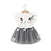 Summer Kids Girls Cat Pattern Shirt Top Butterfly Tutu Skirt (6 Years) White