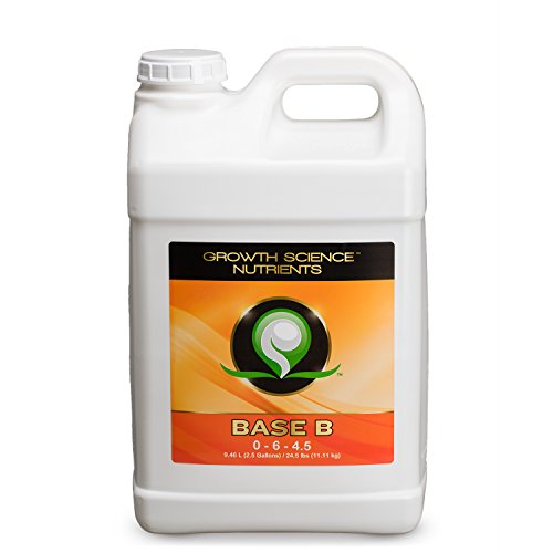 Growth Science Nutrients Base B (0-6-4.5) liquid nutrient feed and fertilizer plant food solution. Combine with Base A for a base plant food solution. For Soil, Coco, and hydroponic mediums