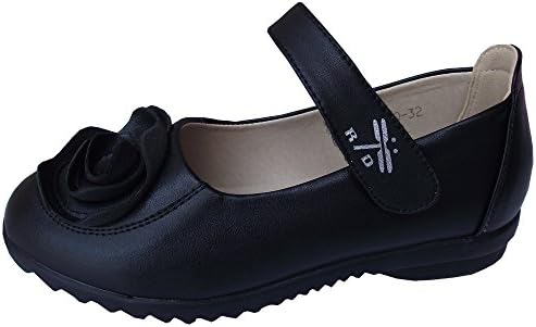 Lafeshion Velcro Mary Jane Leather Princess Shoes Flat Pumps(Little Kid/Big Kid) - Black/Rose Red