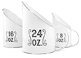 AuldHome Farmhouse Measuring Cup Scoops (Set of 3); White Enamel Retro Vintage Hanging Measure Pitchers
