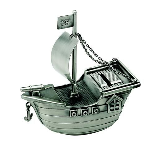 Creative Gifts Pirate Ship Bank, Pewter Finish.
