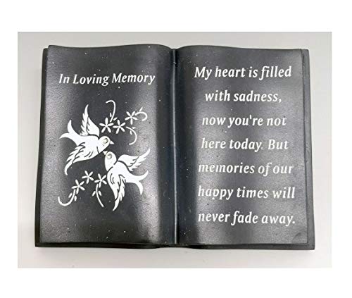 In Loving Memory Slate Grey Memorial Book – Dove & Diamante Detail – Grave Plaque Ornament Tribute