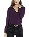 Womens V Neck Long Sleeve Ruffled Shoulder Solid Chiffon Blouse (X-Large, Purple)
