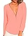 FACE N FACE Women's Chiffon Sexy Long Sleeve V Neck Zipper Shirt Blouse XX-Large Pink