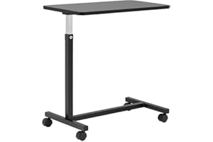 DR. DUNLEY Adjustable Overbed Table on Wheels – Height Adjustable from 30” to 42” – H-Base Rolling Bedside Table for Home, Hospital & Nursing Use – Supports 50 lbs – 15” Wide Surface