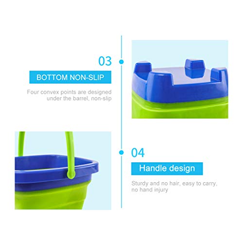 Binory 2.5L Collapsible Silicone Sand Bucket,Sand Pail Square and Circle Toy for Summer Beach Party Game Playing,Expandable Multi Purpose Indoor Outdoor Sand/Water/Toy Storage Bucket (green) - Thumbnail 2