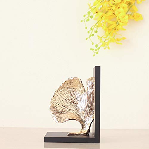 MQW Fashion Creative Resin Golden Apricot Leaf Bookend Magazine Shelf Modern Home Living Room Bedroom Hotel Cafe Bookstore Desktop Decoration 44 23CM Delicate and Beautiful