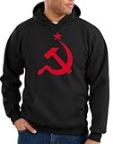 Ussr Adult Hoodie - Red Print Hammer and Sickle Hooded Sweatshirt - Black