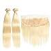 613 Blonde Straight Human Hair Bundles With 13x4 Lace Frontal Closure 100% Brazilian Virgin Hair Natural Color Extensions (12 14 with 12 inch)