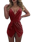 TOB Women's Sexy Spaghetti Backless Wrap Front Short Jumpsuits Romper Winered