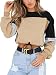 Angashion Womens Sweatshirt-Long Sleeve Drawstring Hem Color Block Crop Top Pullover Tops Khaki S primary