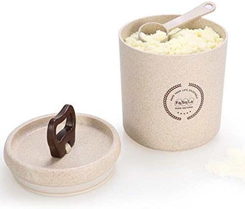 Airtight Food Storage Container Airtight Canister with Spoon - BPA Free - Natural Wheat Fiber Biodegradable Eco-Friendly - for Milk Powder,Fruit,Coffee,Tea,Medicine and Nuts (1.1L/18OZ)