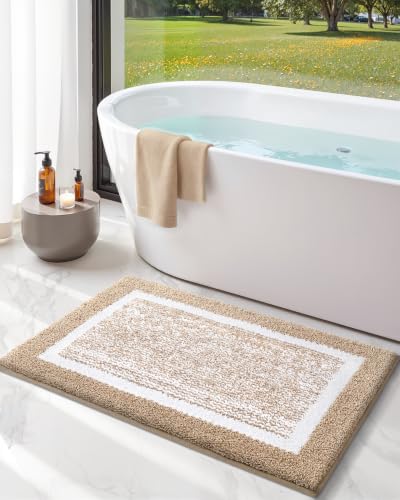 Color&Geometry Simple and Stylish Large Bath Mats for Bathroom Non Slip, 51 x 81 cm Khaki Bathroom Rugs, Absorbent, Soft, Washable, Microfiber Shower Mat