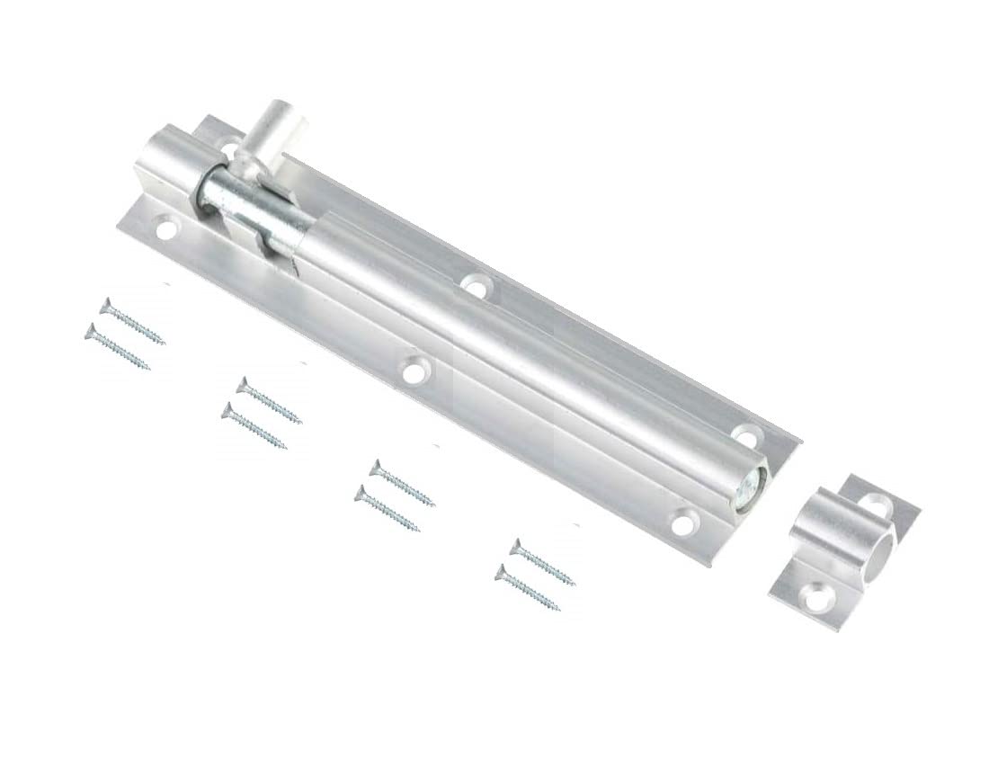 TERF® Aluminium Door Bolt Barrel Slide Lock 150mm [6''] Door Latch with Screws Ideal for Internal and External Doors Locks for Bedroom Bathroom Toilet Shed Gate Cupboards and Cabinets - 150mm