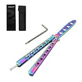 Butterfly Knife, HTOMT Rainbow Stainless Steel Blunt Training Balisong Practice Dull Pocket Knives Trainer Tool