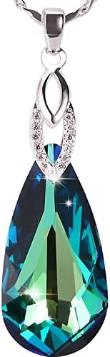Teardrop Crystal Necklace for Girls as Valentines Day Gift Mothers Day Gift Made with Swarovski Crystals Green (18 inch) by LE PAPILLION