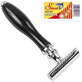 Parker 111B Ebony Handle Double Edge Safety Razor &amp; 5 Shark Super Chrome Blades