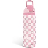 Checkered Heart Insulated Stainless Steel Water Bottle with Straw for Sports and Travel, 32oz, Gifts for Women Girls Friends Teens Birthday Christmas