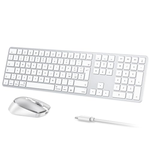 OMOTON Wireless Bluetooth Keyboard and Mouse Kit for Mac, Rechargeable Keyboard and Mouse with 3 Bluetooth Channels for Mac Pro/Mini, MacBook Pro/Air, iMac, iMac Pro, Italian QWERTY Layout, Silver