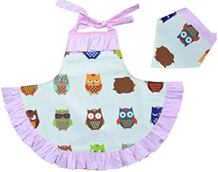 CRB Fashion Girls Children's For Toddler Kids Owl Cooking Baking Headscarf Apron 2 Piece Set (Style #1, 3T to 4T)