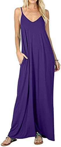 GOCHIC Women's Casual Dresses Sleeveless Spaghetti Strap Casual Long Maxi Dress Purple X-Large