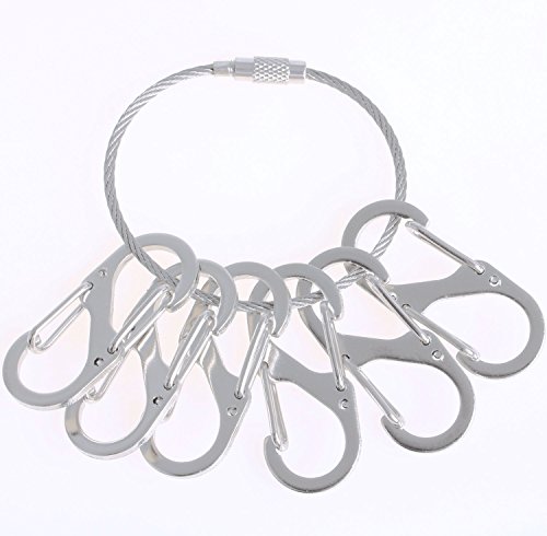 MINI SKATER 1.5 Inch S Shape Clip Hook Hanging Buckle Iron Double Spring Gate Keyring Keychain Snap Lock with A Steel Ring for Outdoor Hiking Survival Camping Traveling,6PCS (Silver)