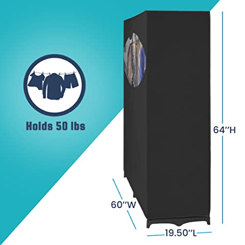 Whitmor Portable Wardrobe Clothes Storage Organizer Closet with Hanging Rack Extra Wide Black