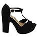 BAMBOO EF51 Women's Platform Criss Cross T-Strap Buckle High Block Dress Heels