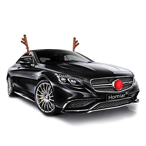 Car Reindeer Antlers Christmas Vehicle Costume with Jingle Bells and Nose for Car Accessories (2)