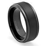 8MM Titanium Promise Engagement Rings for Men | Wedding Bands for Him | Black Plated | Brushed Top [Size 12]
