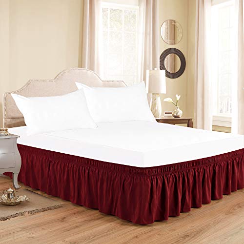 Biscaynebay Wrap Around Bed Skirts, Burgundy for King & Cal King Size