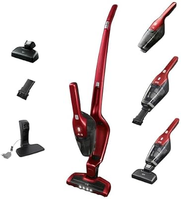 Ergorapido 2in1 Akku Staubsauger, Beutellos, inkl. Tierhaardüse, ETM Testsieger, bis zu 45Min Laufzeit, Freistehend, 180° Drehgelenk, Bürstenreinigungsfunktion, LED-Frontlichter, Rot, CX7-2-45AN