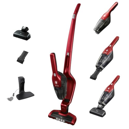 Ergorapido 2in1 Akku Staubsauger, Beutellos, inkl. Tierhaardüse, ETM Testsieger, bis zu 45Min Laufzeit, Freistehend, 180° Drehgelenk, Bürstenreinigungsfunktion, LED-Frontlichter, Rot, CX7-2-45AN