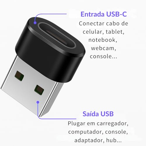 Adaptador USB Tipo C para USB Comum (Tipo A), Carregamento Rápido 30W, OTG Plug, Compatível com iPhone 11 12 13 14 15 16 17 Pro Max, Android, Carro, Power Bank, Transferência de Dados