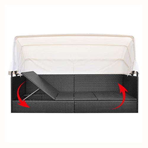 Sunlounger, Outdoor Sofa with Canopy Poly Rattan Black