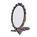 MOIOM Vintage Style Metal Foldable Oval Peacock Flower Pattern Makeup Hand/Table Mirror (Bronze)