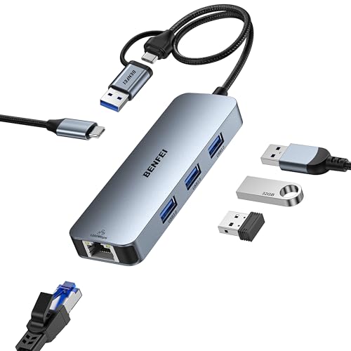 BENFEI USB C to Gigabit Ethernet Adapter with USB 3.0 Hub