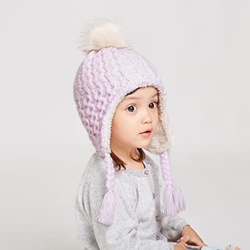 Baby Girl Purple Pom Pom Hat LANGZHEN Infant Pom Pom Beanie