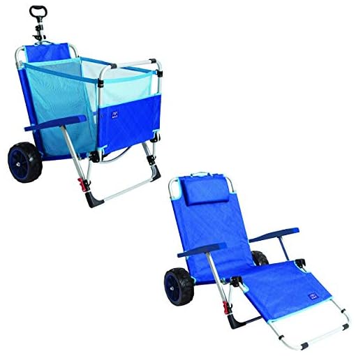 Mac Sports Beach Day Foldable Chaise Lounge Chair with Integrated Wagon
