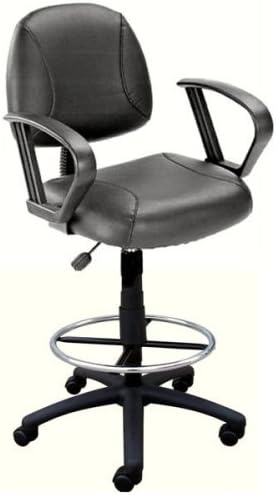 Black Leather Plus Drafting Bar Counter Stool With Loop Arms And Chrome Footring Kit