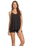 A+D Womens Casual Cupro V-Neck Flowy Cami Strap Tank Top (Black, Small)