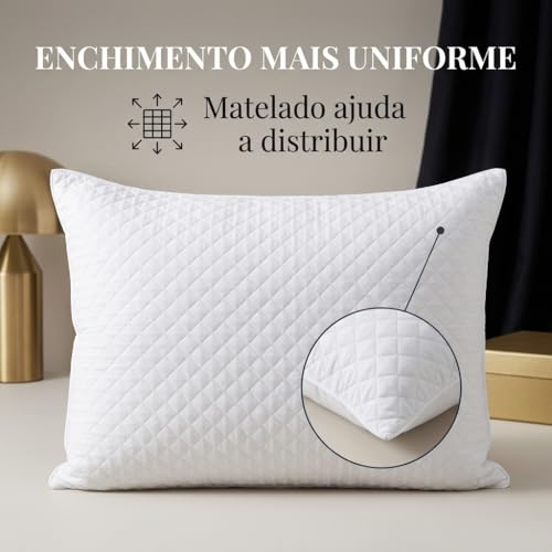 Kit 2 Travesseiros Toque de Pluma 50x70cm Kit Travesseiro Casal Percal 180 Fios Antialérgico Antimofo Antiácaro Lavável Suporte Médio Travesseiro Confortável para Dormir Macio e Leve Conforto Premium