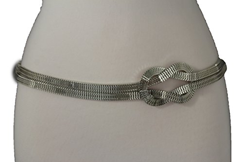 TFJ Women Fashion Belt Mesh Silver Metal Hip High Waist Infinity Braided Plus M L XL