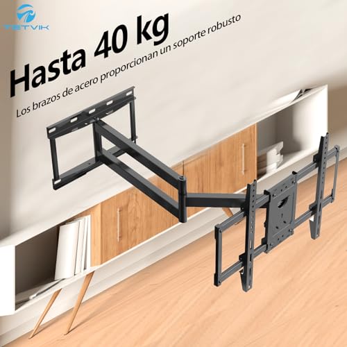 TETVIK Soporte de TV Movible para Pantallas De 32″ a 80 ″, Soporte de Pared para Monitores LCD, LED y OLED, Articulado Inclinable y Giratorio con 3 Brazos, Soporta hasta 40 Kg, VESA Máx 600x400mm.