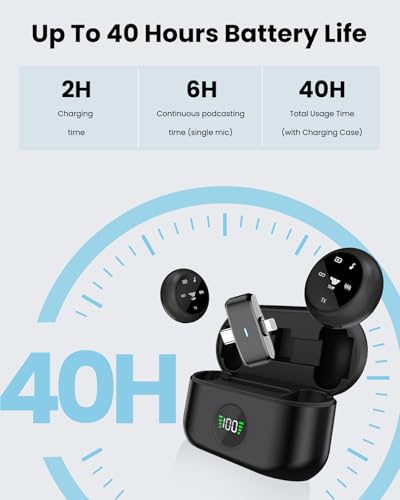 Wireless Lavalier Microphone for iPhone/Android, TNW A37 Mini Mic with Noise Cancellation, 40H, 50M Range, 2in1 Clip&Magnetic Lapel Mic for Video Recording, Tiktok, Podcast, Streaming, Vlogging-Black