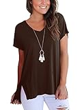 Aokosor Women T Shirts Short Sleeve Cotton Blouse Tops Loose Fit Plus Size Coffee XL